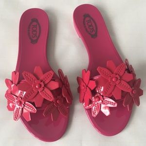 Tod’s Pink Embellished Leather Slides Sz 5 $450